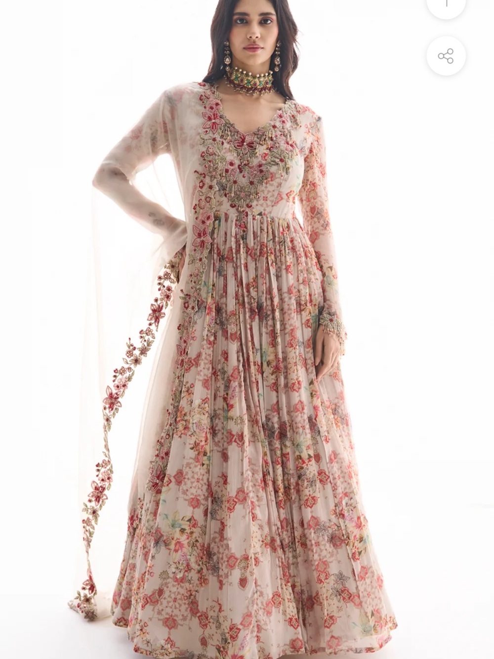 Ridhima Bhasin Floral Embroidered Chiffon Dress in Blush Pink